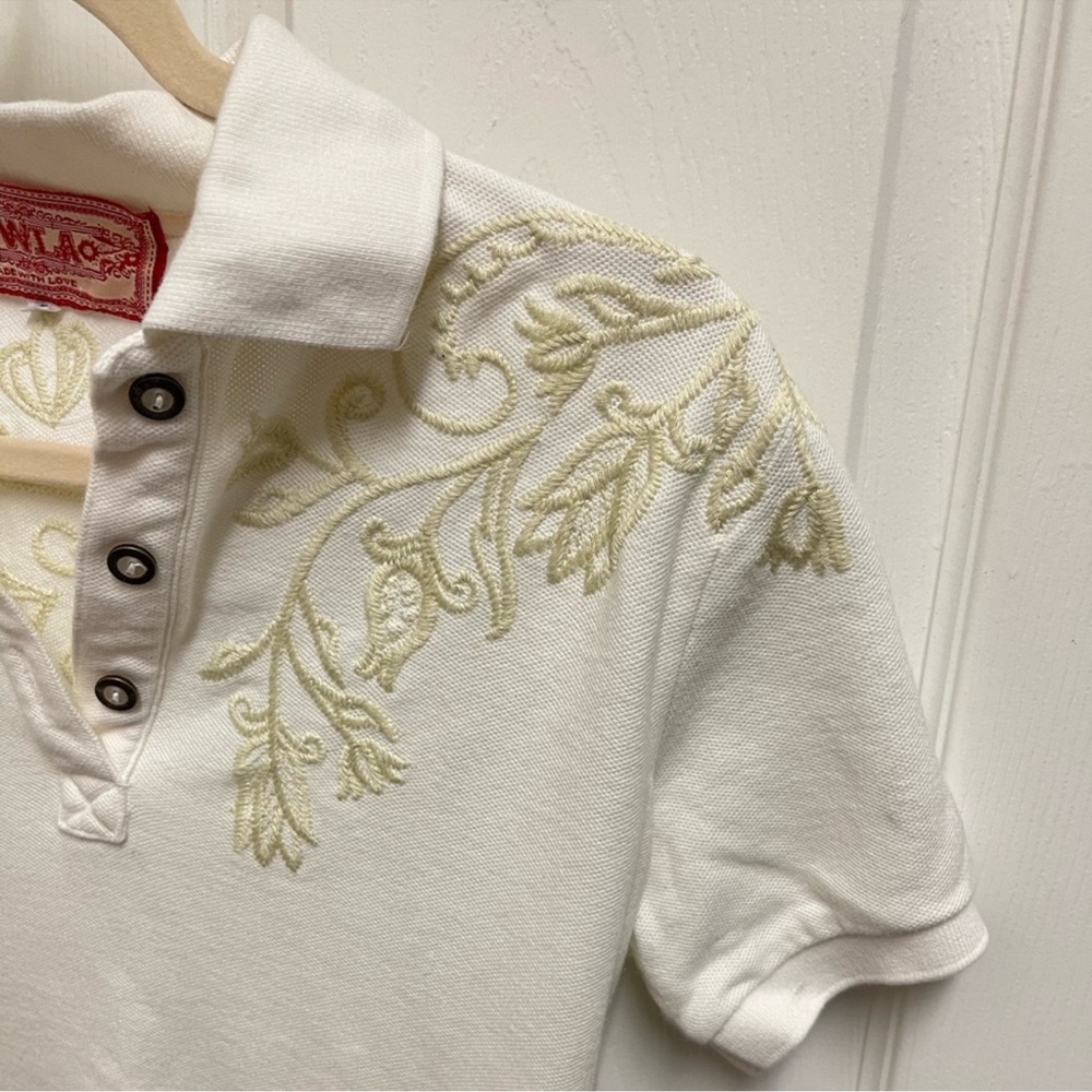 Johnny Was - White Embroidered Polo. Sz Small - Picture 6 of 11